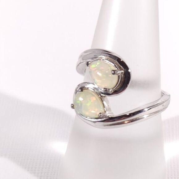 Ethiopian Opal Bypass Ring Sterling Silver Size 7 - Picture 4 of 11